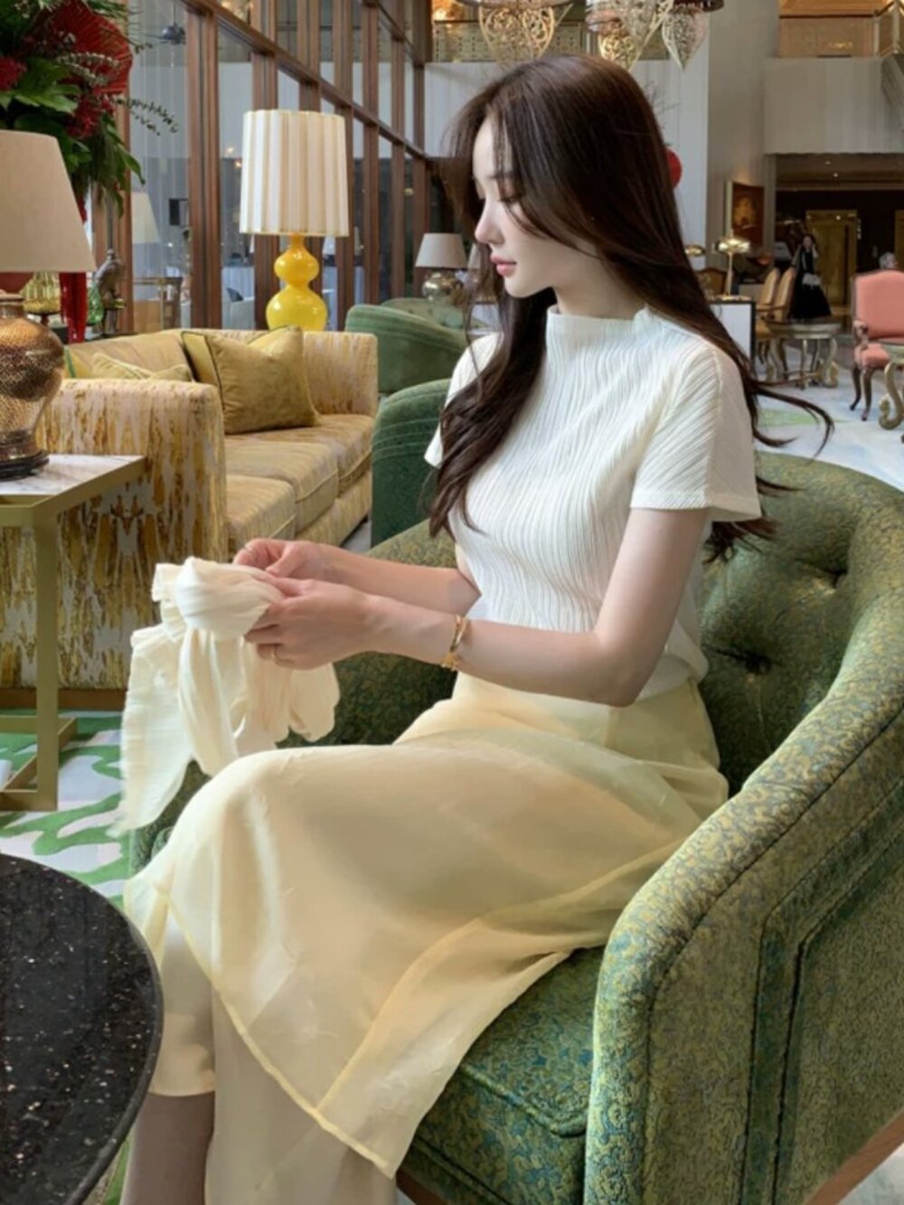 Butter Yellow Chiffon Midi Skirt | XS